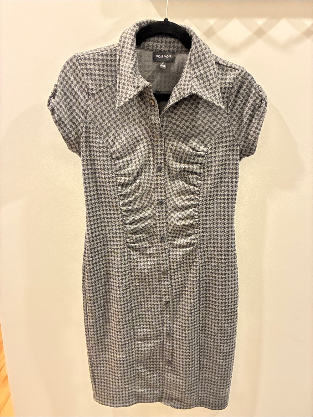 Voir Voir Gray Houndstooth Button-Front Women's Shirt Dress